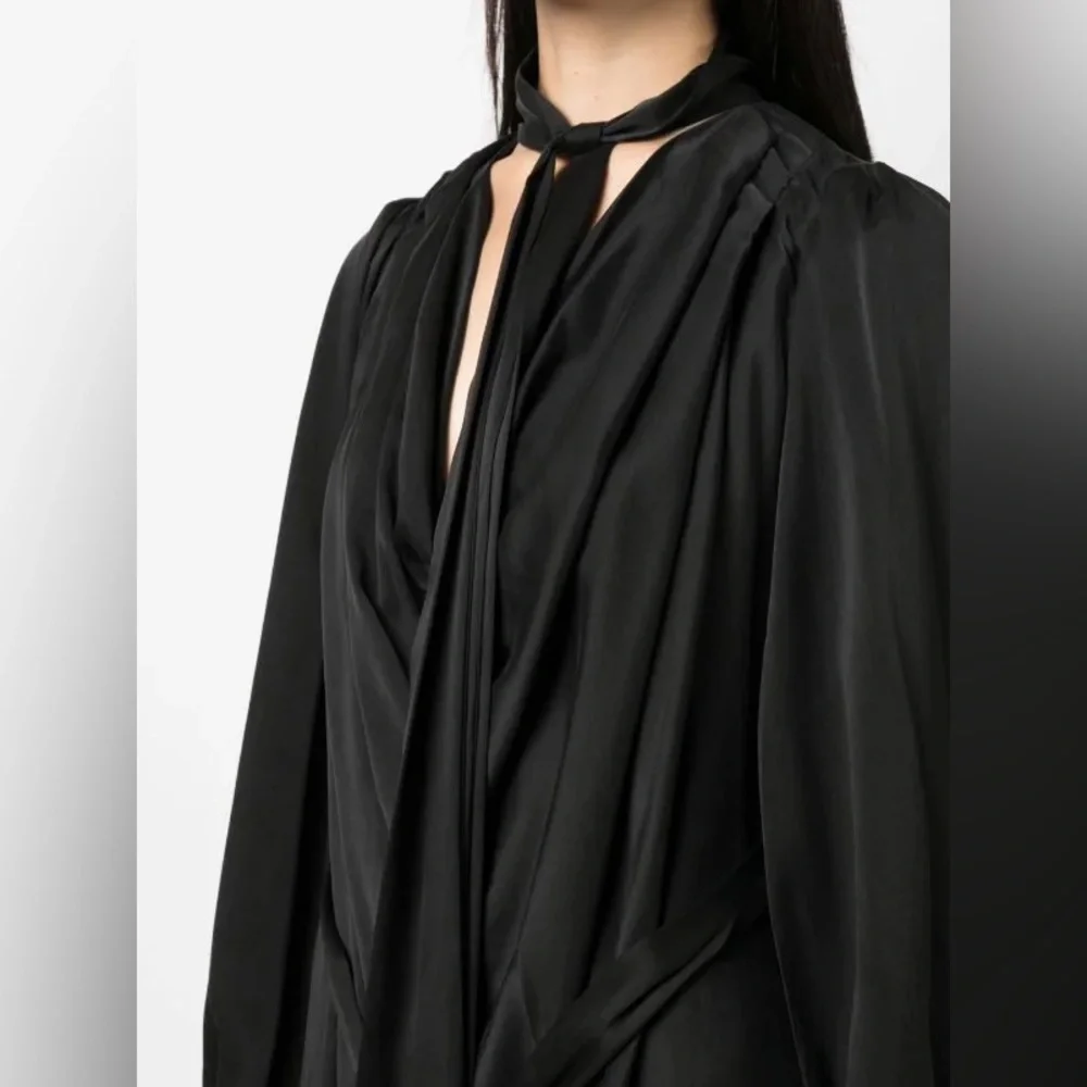 Zimmermann FW23 Silk Tie-Neck Gathered Bollow Dress in Black sz 0 US 4 795$ NWT